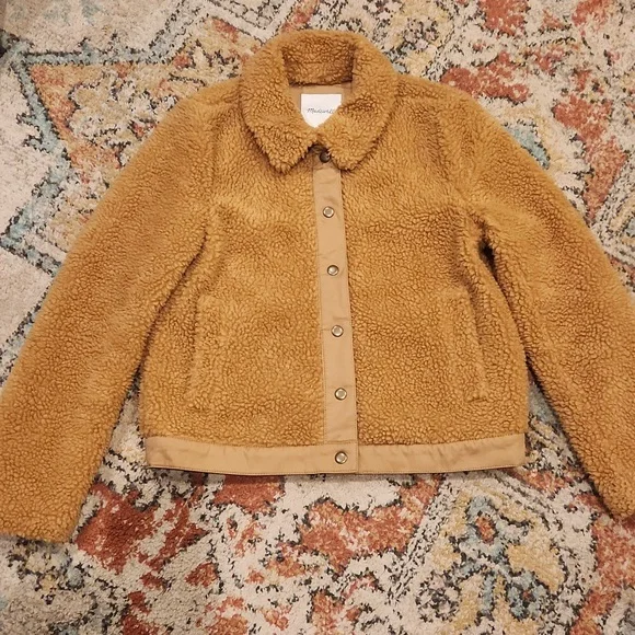 Madewell Light Brown Womens Small Fuzzy Button Down Jacket Granola - Picture 1 of 5